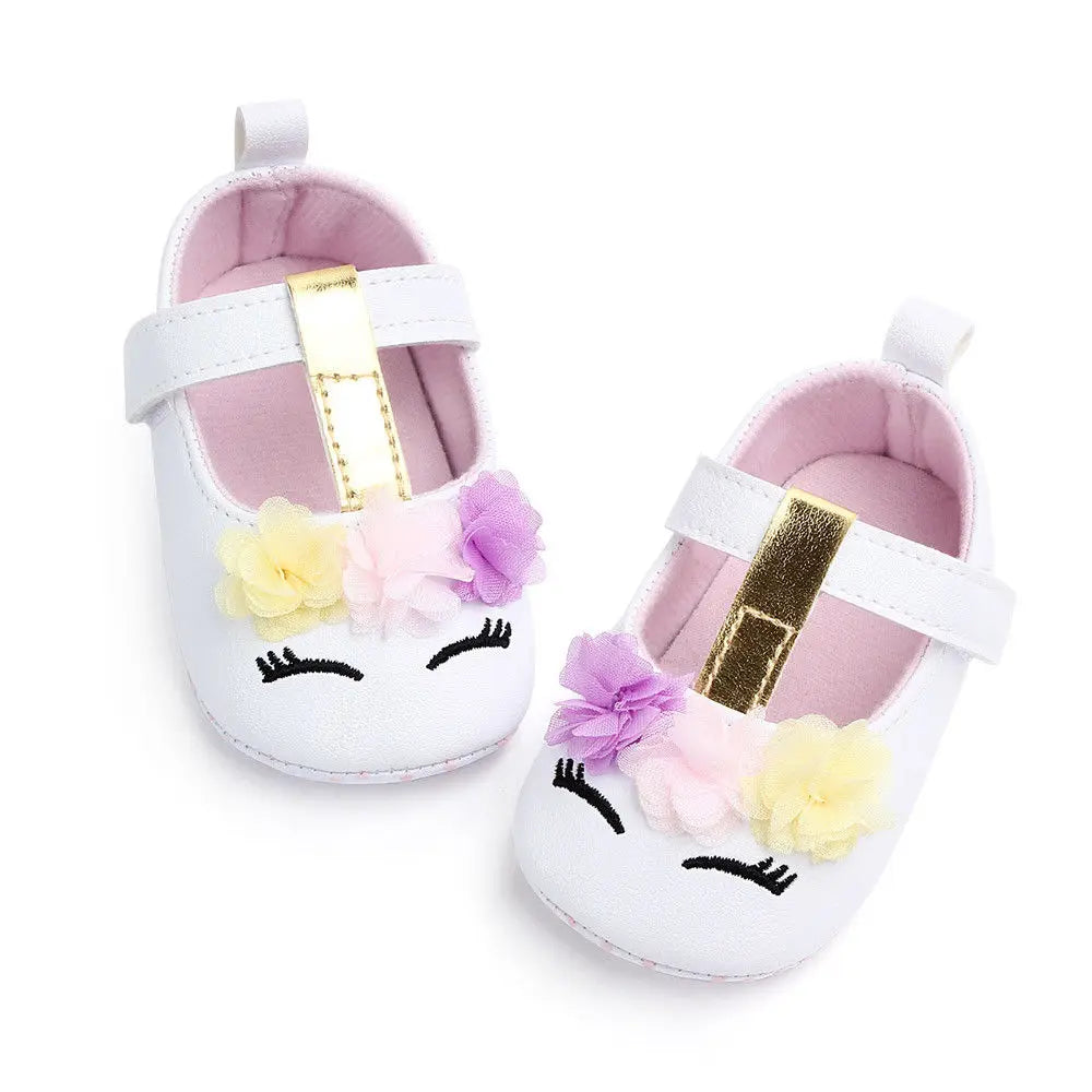 2019 Brand New Toddler Baby Girls Flower Unicorn Shoes PU Leather Shoes Soft Sole Crib Shoes Spring Autumn First walkers 0-18M