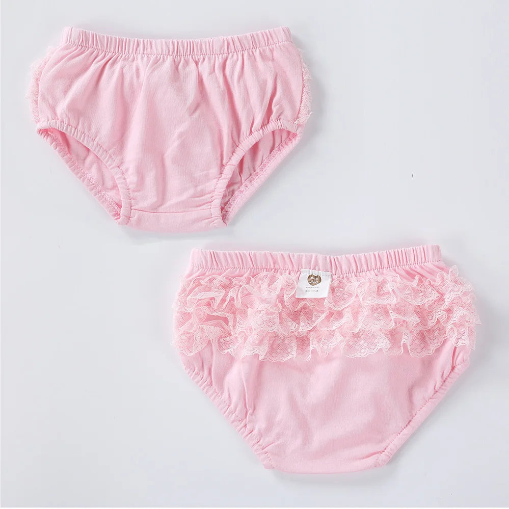 Baby Girl's Cotton Ruffle Lace Shorts Infant Diaper Cover Bloomers Solid White Underwear Briefs Pink Panties Frill Knickers3-6