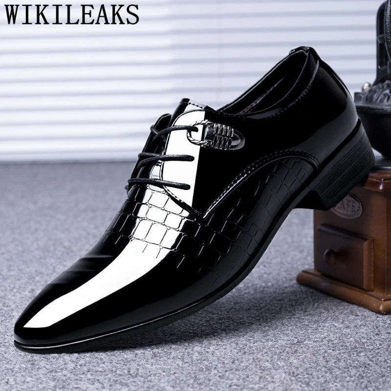 Wedding Shoes Man Patent Leather Black Oxford Shoes For Men Shoes Luxury Brand Formal Mariage Mens Pointed Toe Dress Shoes 2024