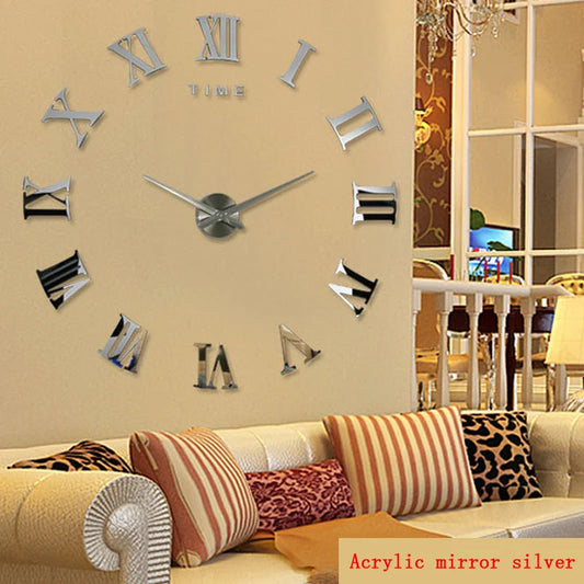 Diy Wall Clock Promotion New Home Decor Large Roman Mirror Fashion  Modern Quartz Clocks Living Room  Sticker Watch