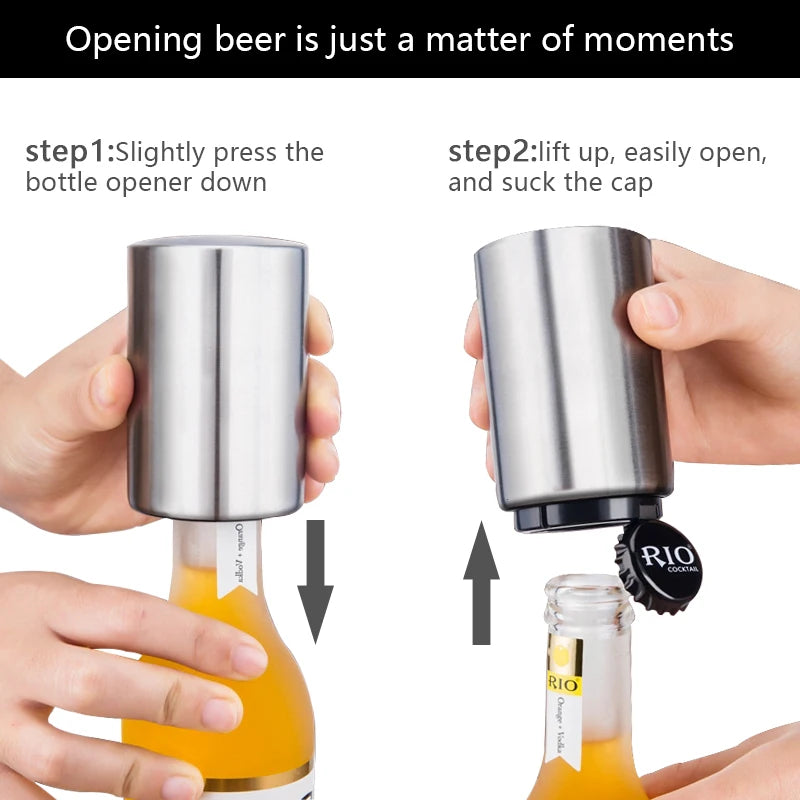 Automatic Beer Bottle Opener,Magnetic Stainless Steel Beverage Bottles Wine Openers Jar Opener Kitchen Gadgets Bar Supplies