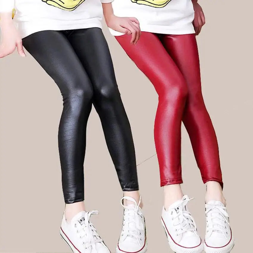 Faux PU Leather Teens Children Kids Girls Leggings Thin Skinny Pencil Pants for Spring Autumn Baby Slim Leggings