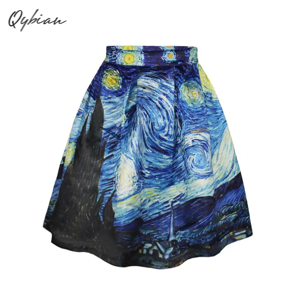 Qybian New Faldas Vintage Van Gogh Print Ladies Skirts High Waist Womens Skirts Valentine's Day Skirt Plus Size Skirt