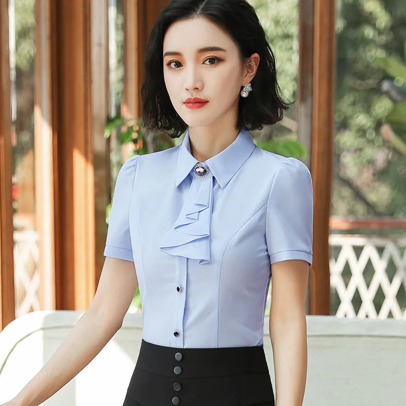 Camisas Y Blusas Women Long Sleeve Shirt Autumn White Purple Bow Tie Chiffon Blouse Work Wear Formal Office Tops