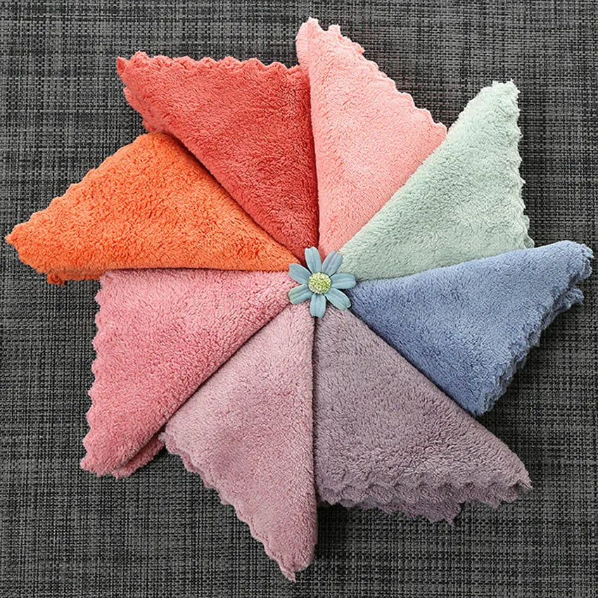 4pcs/set Hand Towels Small 25x25cm Coral Fleece Solid Color Face Towel For Kids Good Water Absorption Dish Towel toalha de banho