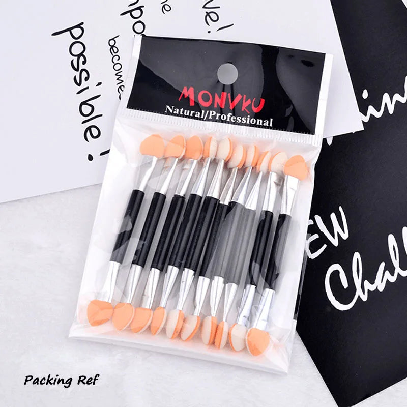 10pcs Eyeshadow Applicator Pro Sponge Double Ended Make Up Supplies Portable Eye Shadow Brushes Nail Mirror Powder Brush