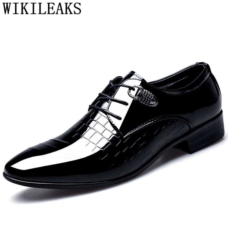 Wedding Shoes Man Patent Leather Black Oxford Shoes For Men Shoes Luxury Brand Formal Mariage Mens Pointed Toe Dress Shoes 2024