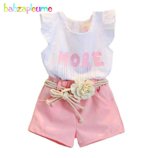 Summer Baby Girls Clothes Cotton Sleeveless Girl Costume Kids Outfit infant Tracksuit Toddler tops+shorts Child Dress 2-7Y A161