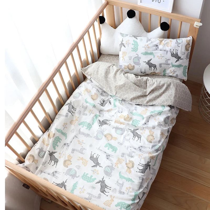 3Pcs Baby Bedding Set For Newborns Star Pattern Kid Bed Linen For Boy Pure Cotton Woven Crib Bedding Duvet Cover Pillocase Sheet