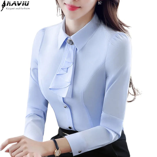 Camisas Y Blusas Women Long Sleeve Shirt Autumn White Purple Bow Tie Chiffon Blouse Work Wear Formal Office Tops