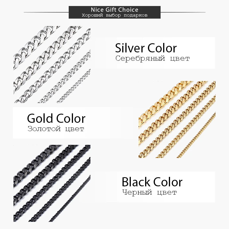 Mens Necklaces Chains Stainless Steel Black Gold Silver Color Necklace for Men Women Curb Cuban Jewelry 3/5/7/9/11mm DLKNM08