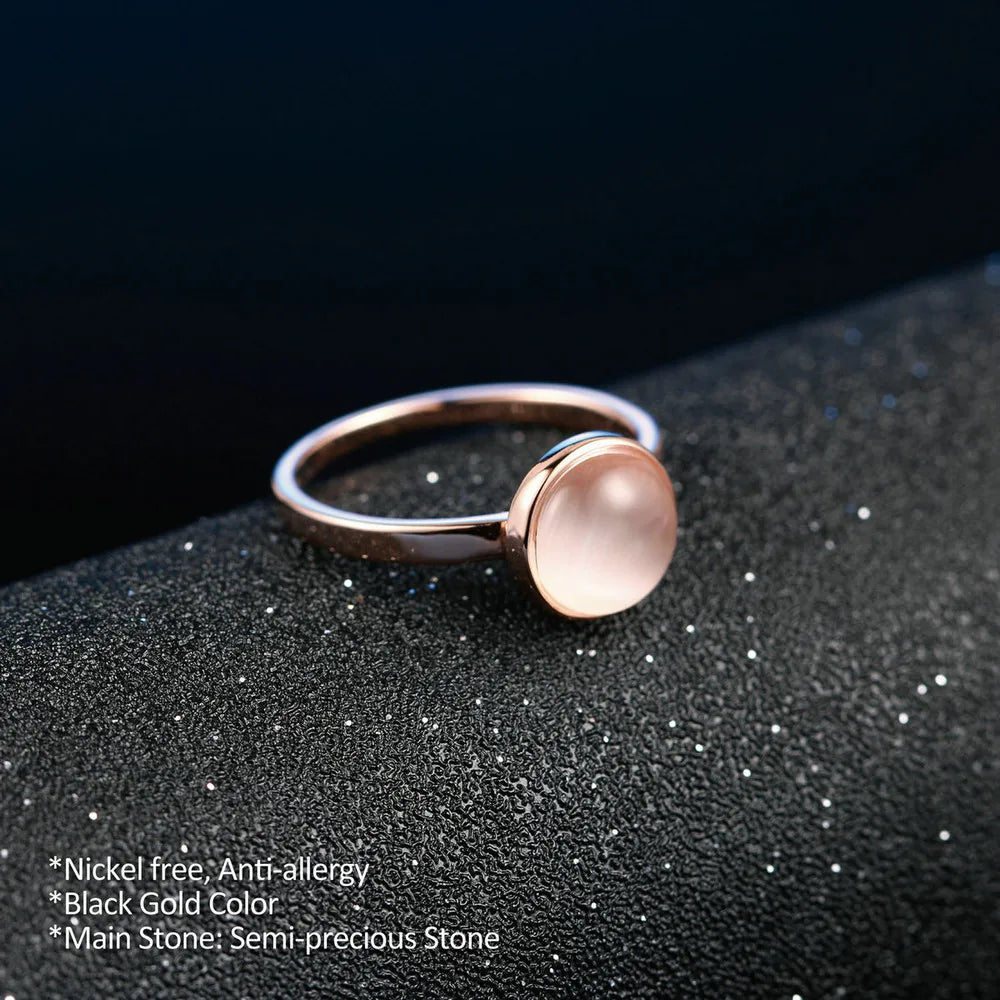 Double Fair Concise Cat's Eye Stone Rings Rose Gold Color Semi-precious Stone Brand Jewelry For Women anel aneis joias DFR153