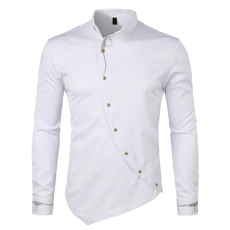 Men's Hipster Oblique Button Down Embroidery Dress Shirt 2022 New Slim Fit Long Sleeve Shirt Men Casual Business Wedding Camisas