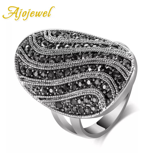 Ajojewel Unique Pave Black CZ Vintage Ring Size 7 8 9 Aneis Women's Brand Fashion Jewelry Geometric Finger Rings Wholesale