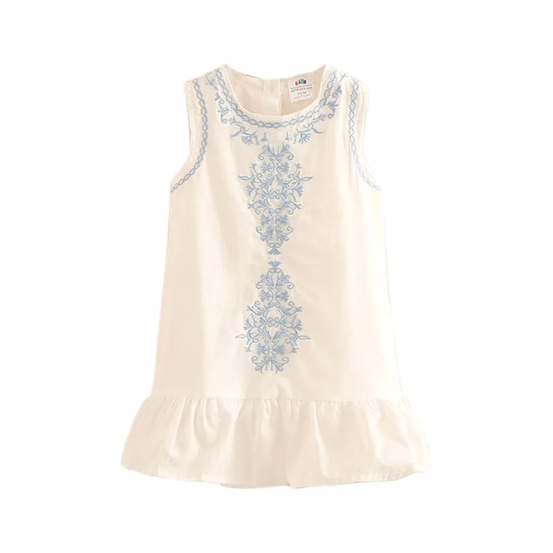 2024 Hot Summer 2 3 4 6 8 10 Years Brief Lace Embroidery Flower Floral Cotton Flounce Tank Sundress Sleeveless Kids Girls Dress