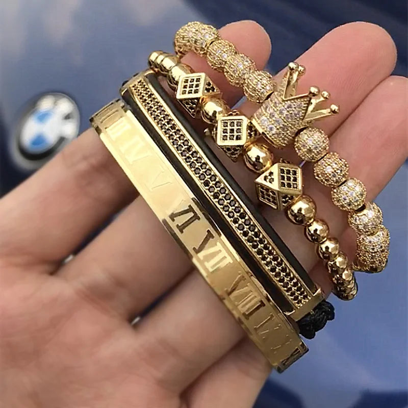 Luxury Roman Royal Crown Charm Bracelet Men Fashion 2020 New Gold Color Braided Adjustable Men Bracelet For Hip Hop Jewelry Gift