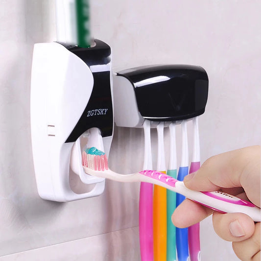 Automatic Toothpaste Dispenser 5pcs Toothbrush Holder Squeezer Bathroom Shelves Bath Accessories Tooth Brush Holder Wall Mount