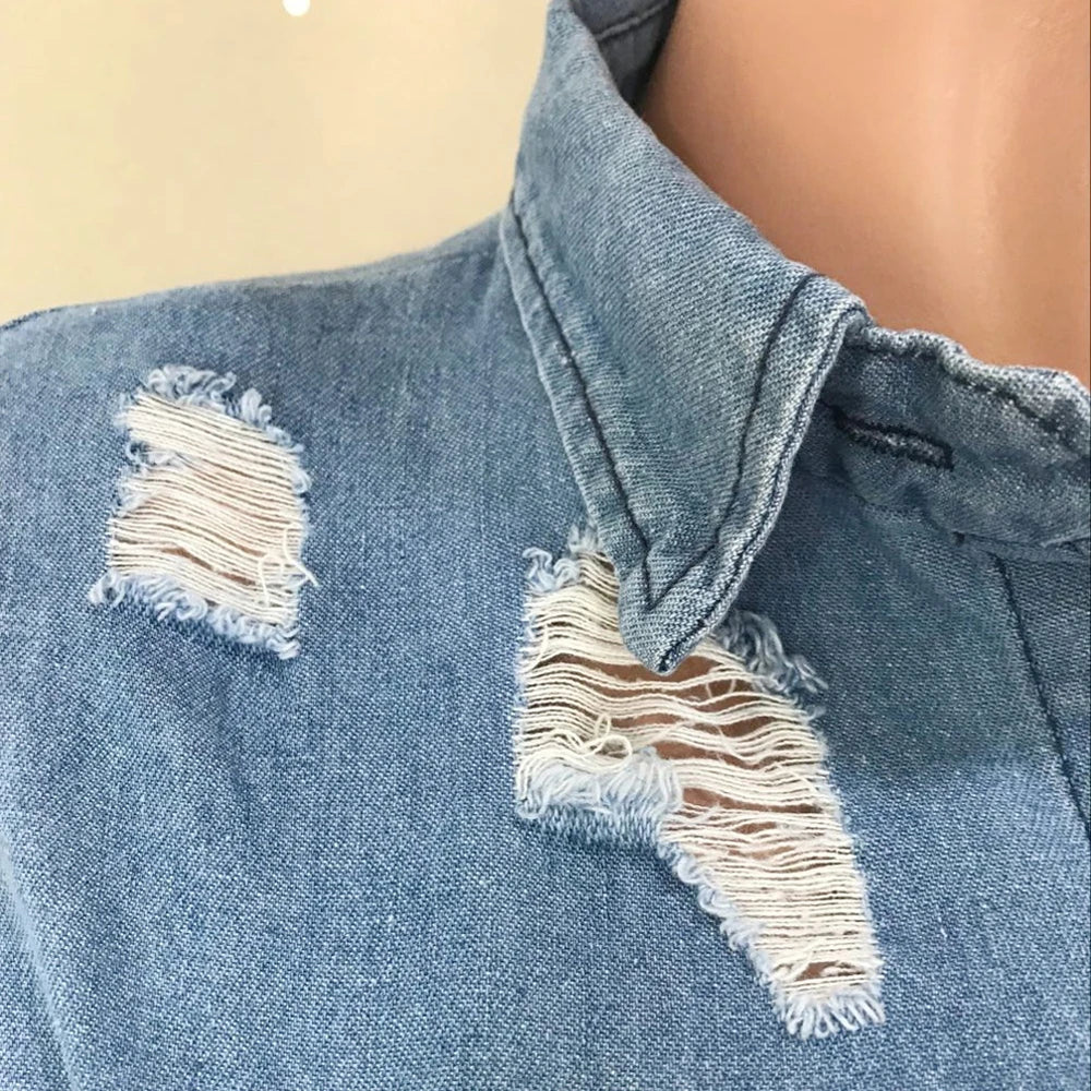 Vintage Women Denim Mini Asymmetrical Dress Sexy Turn Down Neck Long Sleeve Ribbbed Tassel Shirt Dress Mini Blue Jean Vestido