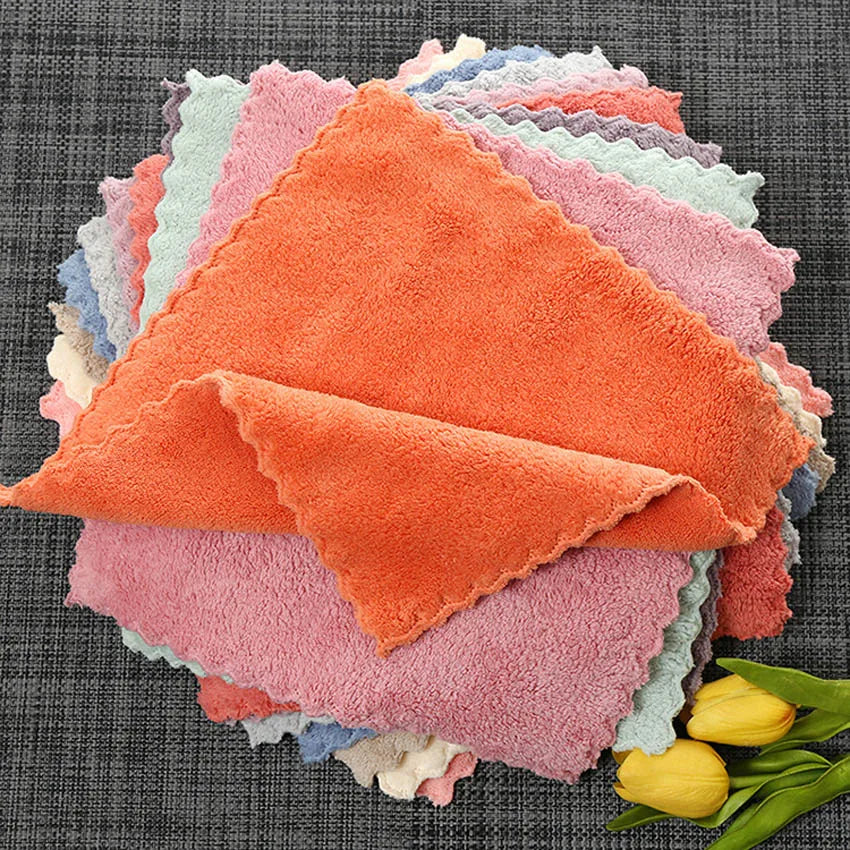 4pcs/set Hand Towels Small 25x25cm Coral Fleece Solid Color Face Towel For Kids Good Water Absorption Dish Towel toalha de banho