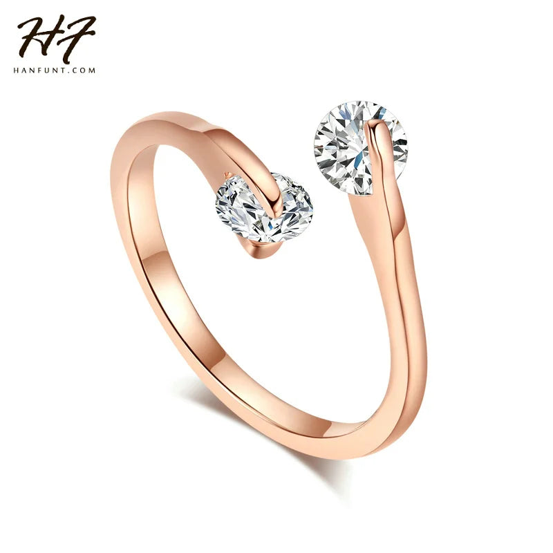 Wedding Ring For Women Rose Gold Plated Fashion Design Twin Zircon Cubic Zircon Crystal Female Engagement Women's Ring R007