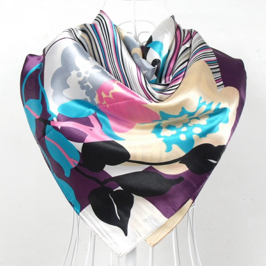 2020 Elegent Women Large Square Silk Scarf Printed,90*90cm Fashion Spring And Autumn Grey And Purple Polyester Silk Scarf Shawl