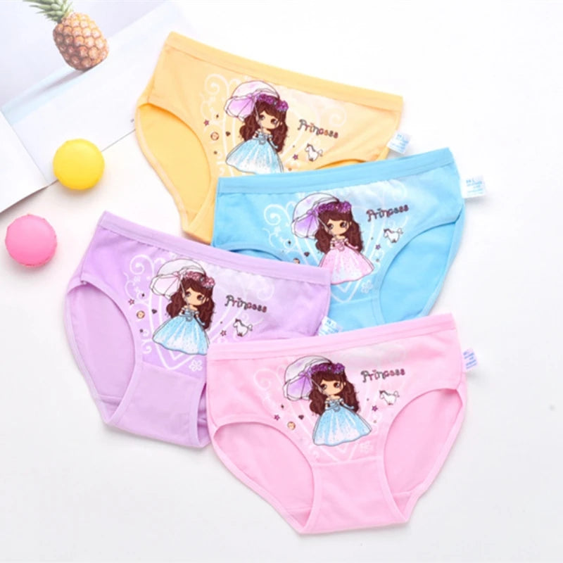 NEW Beautiful  Girls Cartoon Briefs Top Quality Kids  Cotton Underwear Mixed Colors Cute Panties 4Pcs/lot