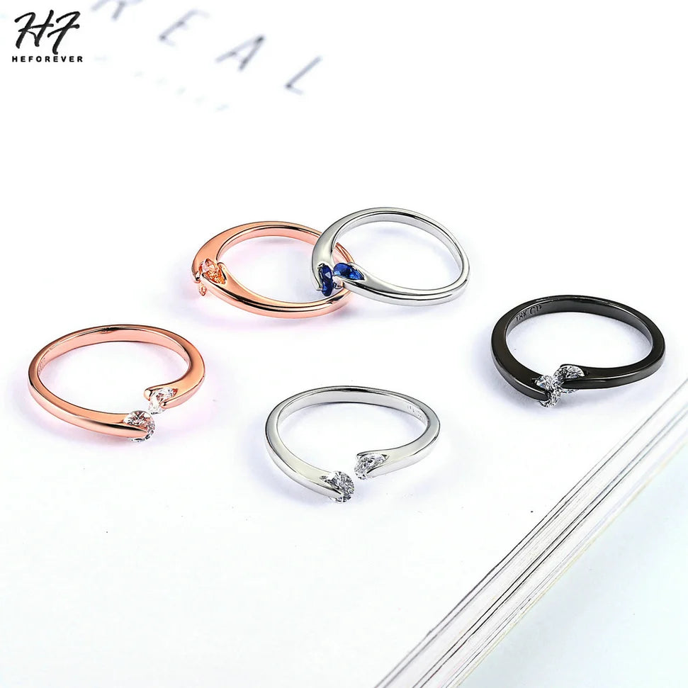 Wedding Ring For Women Rose Gold Plated Fashion Design Twin Zircon Cubic Zircon Crystal Female Engagement Women's Ring R007