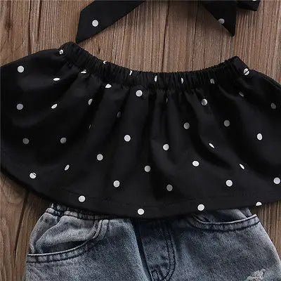 Citgeett Newborn Baby Girls Off Shoulder Dot Wrapped Chest +Bog Hole Jeans Pants Demin Outfits Clothing Set 0-3Y