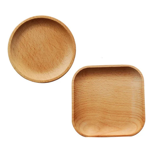 Wood Serving Plate, Wood Square & Round Serving Tray, Fruit Dessert Cake Snack Candy Platter Wooden Bowls