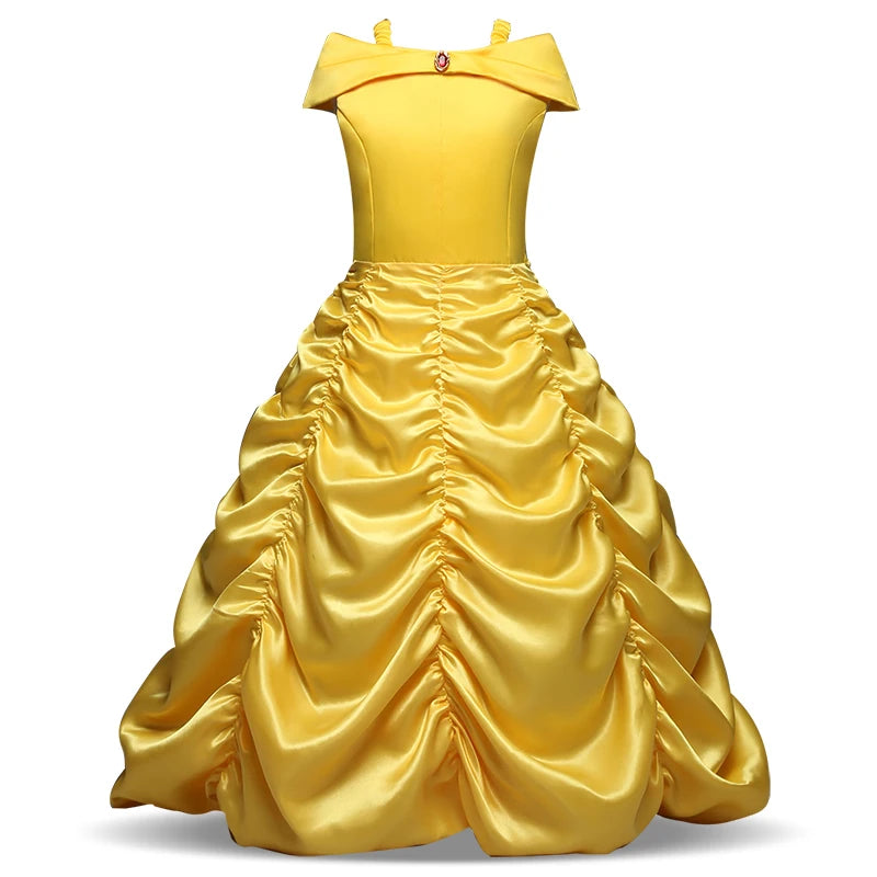 2021 Cosplay Belle Princess Dress Girls Dresses For Beauty and the beast Kids Party Clothing Magic stick crown Children Costume