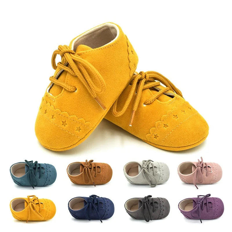 Baby Shoes Non-Slip Newborn Infant T-tied First Walkers Brand Vintage Rubber Bottom Girls Toddler Lace-UP Soft Sole Shoes