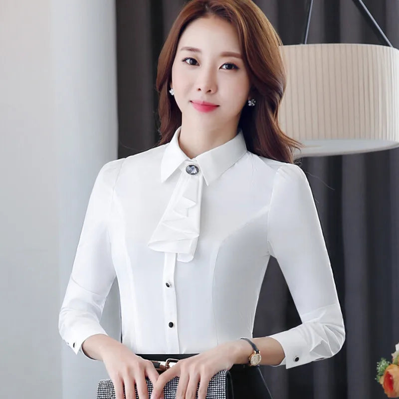 Camisas Y Blusas Women Long Sleeve Shirt Autumn White Purple Bow Tie Chiffon Blouse Work Wear Formal Office Tops