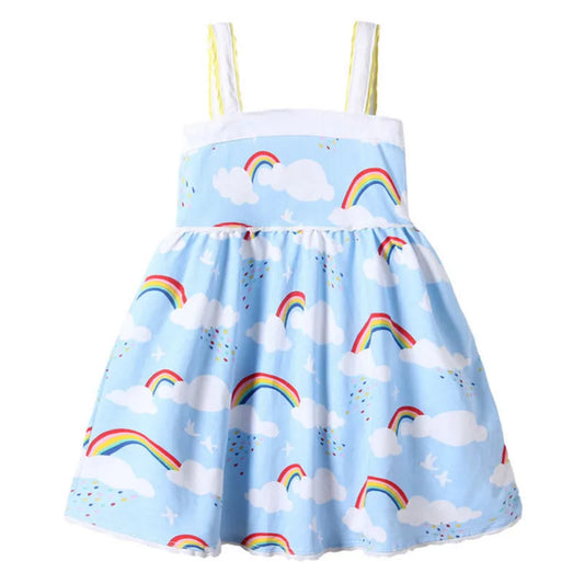 Sling kids girls dresses Rainbow Cloud Print Summer Baby Girls Sleeveless Dress Cotton Children Clothing Fashion frock for 3-12T