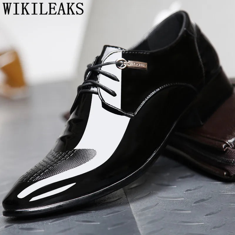 Wedding Shoes Man Patent Leather Black Oxford Shoes For Men Shoes Luxury Brand Formal Mariage Mens Pointed Toe Dress Shoes 2024