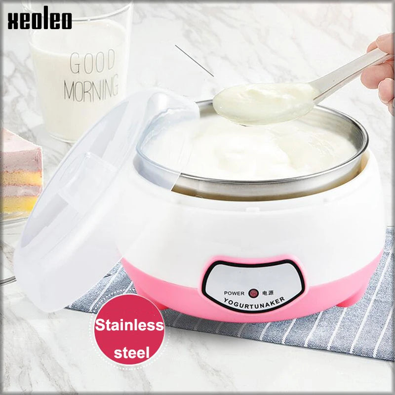 XEOLEO Yogurt Maker Mini Automatic Yogurt Machine Household DIY Yogurt Tools Kitchen Appliances Stainless Steel Tank Pink 220V