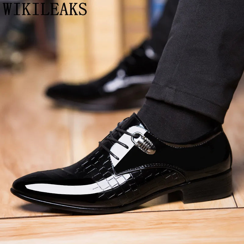 Wedding Shoes Man Patent Leather Black Oxford Shoes For Men Shoes Luxury Brand Formal Mariage Mens Pointed Toe Dress Shoes 2024