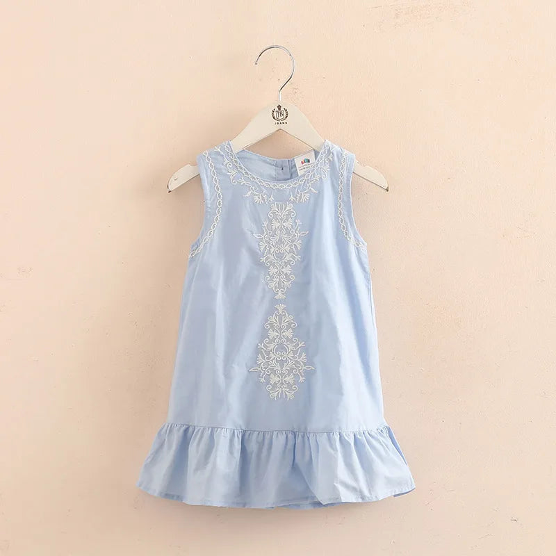 2024 Hot Summer 2 3 4 6 8 10 Years Brief Lace Embroidery Flower Floral Cotton Flounce Tank Sundress Sleeveless Kids Girls Dress