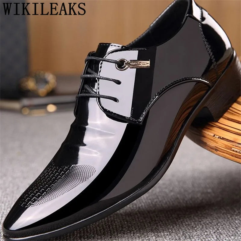 Wedding Shoes Man Patent Leather Black Oxford Shoes For Men Shoes Luxury Brand Formal Mariage Mens Pointed Toe Dress Shoes 2024