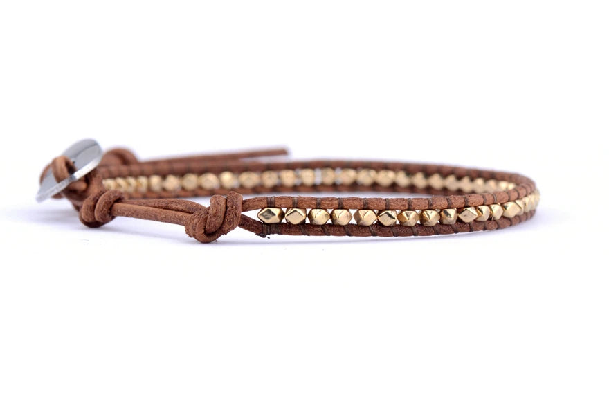 Fashion Gold Silver Plated Beads Leather Wrap Adjustable Bracelet Unisex Bohemia Brangles Manufacturer Dropship