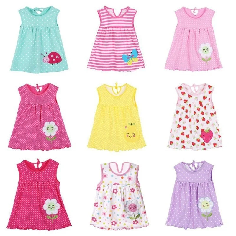 0-24M New borns Cotton Flower Dresses, Baby Girls Summer Multi Pattern Clothes