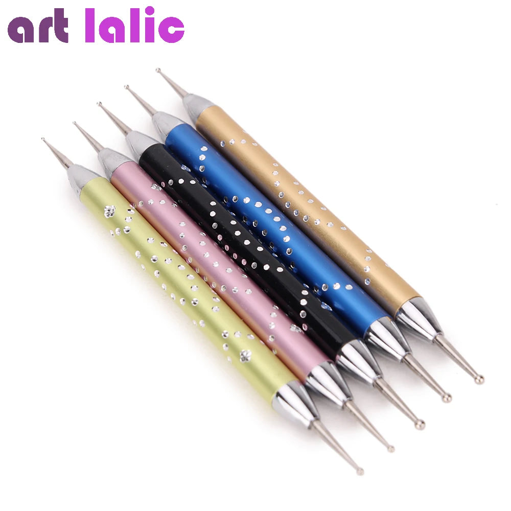 Double-head Marbleizing Metal Nail Art Dotting Pen, Manicure Polish Painting, DIY Design, Fingernail Tool, 5Pcs Set