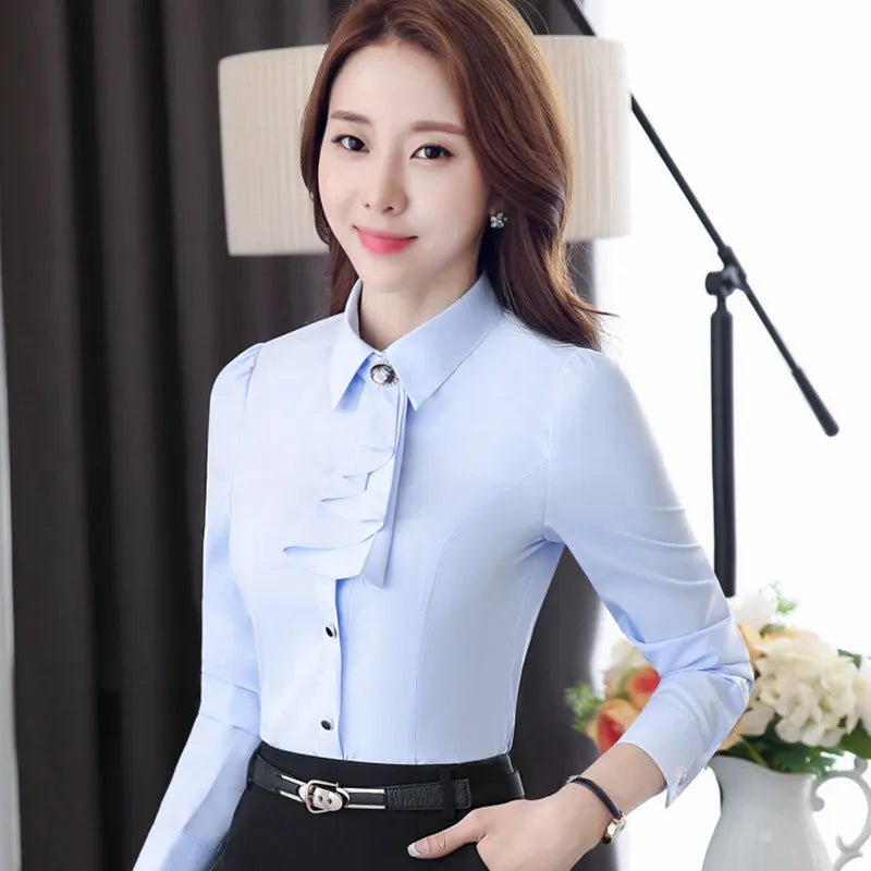 Camisas Y Blusas Women Long Sleeve Shirt Autumn White Purple Bow Tie Chiffon Blouse Work Wear Formal Office Tops