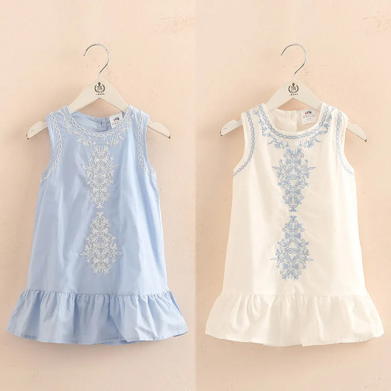 2024 Hot Summer 2 3 4 6 8 10 Years Brief Lace Embroidery Flower Floral Cotton Flounce Tank Sundress Sleeveless Kids Girls Dress