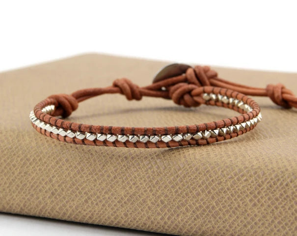 Fashion Gold Silver Plated Beads Leather Wrap Adjustable Bracelet Unisex Bohemia Brangles Manufacturer Dropship