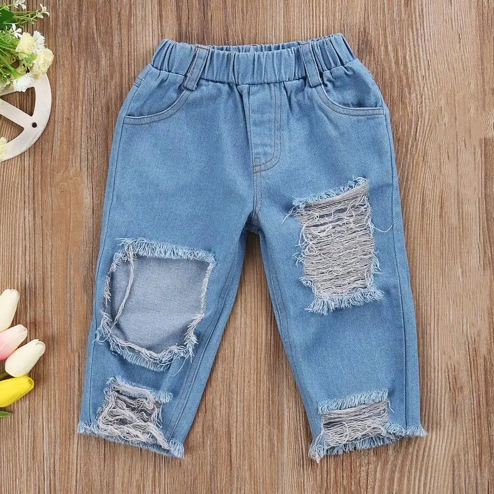 2020 New Brand Toddler Infant Child Girl Kids Off Shoulder Tops Denim Pants Jeans Outfits Headband 3Pcs Set Fashion Clothes 1-6Y