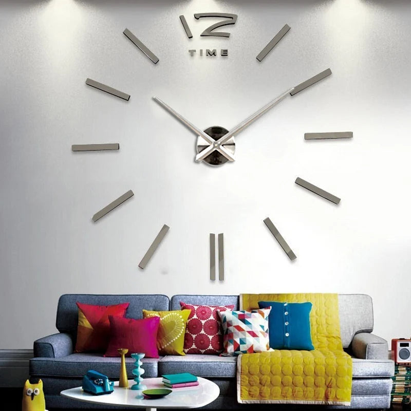 sale wall clock watch clocks 3d diy acrylic mirror stickers Living Room Quartz Needle Europe horloge free shipping