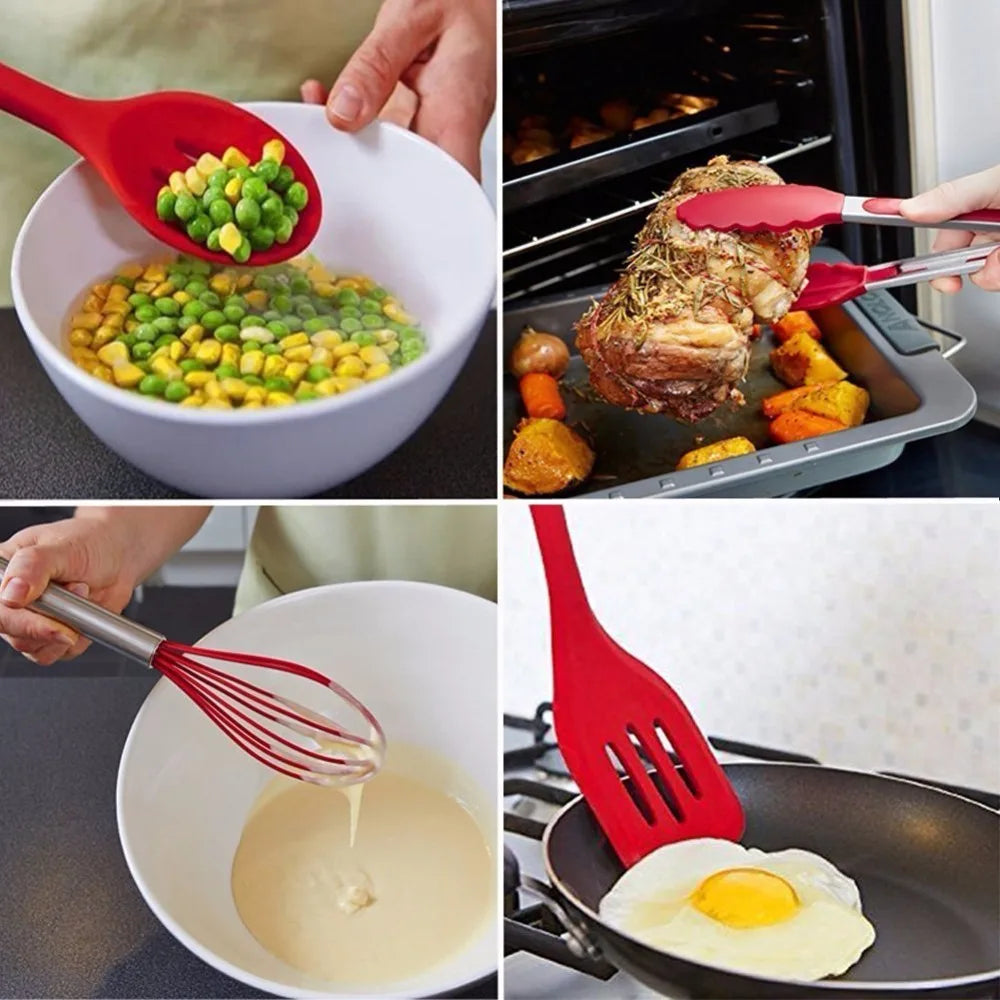 Leeseph Kitchen Utensils Cooking Set  Includes 10 Pieces Non-stick Cookware  Spaghetti Server, Soup Ladle, Slotted Turner, Whisk