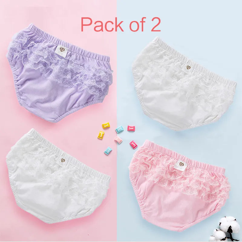 Baby Girl's Cotton Ruffle Lace Shorts Infant Diaper Cover Bloomers Solid White Underwear Briefs Pink Panties Frill Knickers3-6