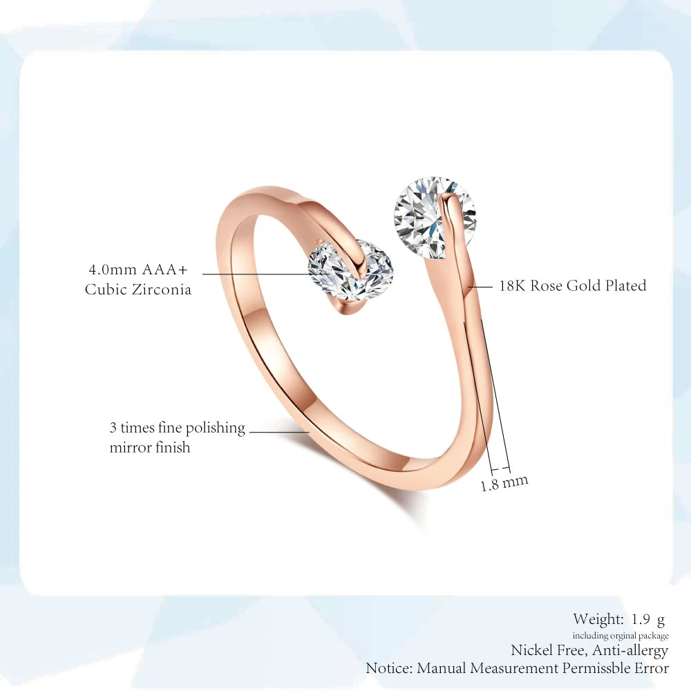 Wedding Ring For Women Rose Gold Plated Fashion Design Twin Zircon Cubic Zircon Crystal Female Engagement Women's Ring R007