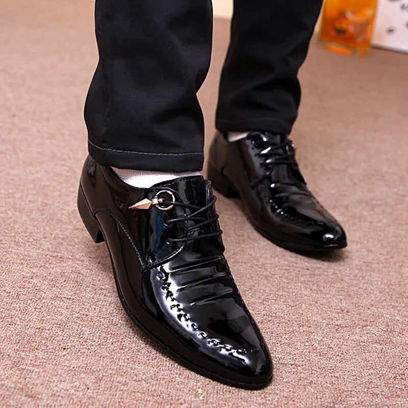 Brand Luxury Men Dress Shoes Lace-up Pointed Toes Flat Shoes Top Quality Office Work Footwear Comfortable Male Formal Shoes